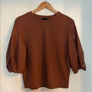 Women's Brown Button-Sleeve Top